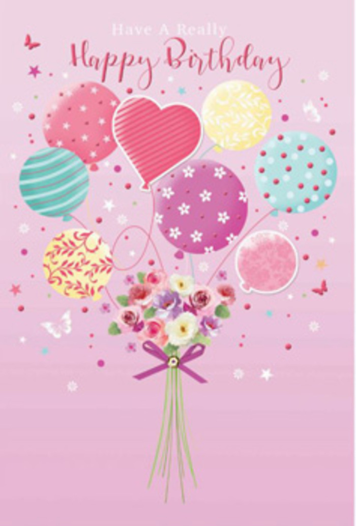 There is a feeling of gentle jubilation in this illustrated birthday bouquet, much like the cheerful buzz of families gathering around Beckton Triangle for a special celebration. Against a soft pink canvas, a cluster of pastel balloons appears to float effortlessly, carrying a dainty garden of blooms up into the sky. Each balloon glows with subtle shading in pale sunshine yellow, rosy fuchsia, and misty lavender, their surfaces decorated with a mix of swirling stripes, scattered dots, and delicate floral patterns. Some balloons look slightly translucent, as though the afternoon light over Beckton District Park is shining through them, while others offer a satin-like finish that hints at their smooth, touchable texture. Anchoring this floating festival is a hand-tied bouquet at the base, where petite roses and daisy-like blossoms come together in soft gradients from cream to blush to rose-pink. The petals appear velvety and freshly opened, with gentle shadows adding depth and realism, echoing the care that a local Beckton florist would bring to a birthday delivery. A violet ribbon wraps the stems in a tidy bow, its loops and trailing ends glimmering just enough to draw the eye. Around the bouquet, whimsical butterflies flutter and tiny star-shaped confetti elements seem to hover, giving the artwork a dreamlike, almost storybook charm, as if the scene could have been inspired by a quiet walk past the flowering shrubs near Beckton's green spaces. The imagined fragrance is sweet yet light, like a mix of garden roses and fresh air. Overall, the composition speaks of being cherished-an uplifting birthday greeting that blends artistry, floral beauty, and an intimate sense of celebration close to home.
