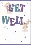 Joy and encouragement radiate from this charming get well card, instantly brightening the mood like a sunbeam over Beckton's vibrant greens. At the heart of the illustration, two lovable characters-a teddy bear with inviting plush fur and a floppy-eared puppy full of cheerful energy-are playfully entwined around bold letters spelling 'Get Well.' Vivid hues of indigo and teal animate the message, standing out against a soft cream-white backdrop that feels both soothing and uplifting, much like a fresh bouquet from a trusted Beckton florist. Scattered stars in deep purples and blues twinkle across the scene, delicately suggesting hope and wishes for a swift recovery, their sparkle reminiscent of crisp evening skies above the Thames Barrier Park. The fine detail in their illustrated fur gives a tangible sense of comfort, the kind that echoes a heartfelt embrace or the gentle care behind every hand-tied bouquet. This card carries not just words, but a warm, supportive presence-making it ideal for sending love and optimism to a friend or family member recovering in Beckton, perhaps paired with a bright arrangement delivered same-day by Beckton Flowers. The light, playful energy and genuine sentiment offer a true emotional balm, thoughtfully crafted to soothe the soul.